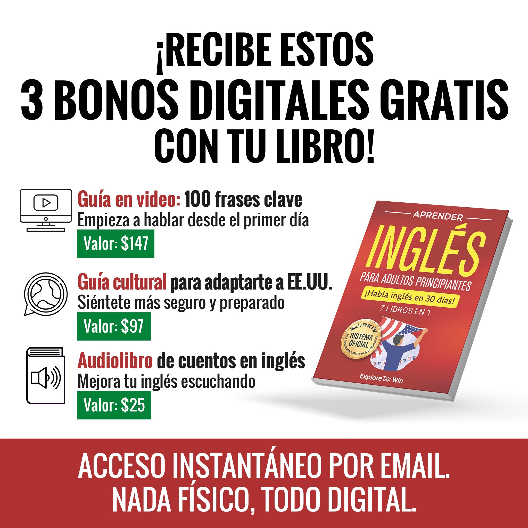 Aprender inglés para adultos principiantes: 7 libros en 1 + 100 Flashcards + Diccionario + Bookmark: ¡Habla inglés en 30 días!