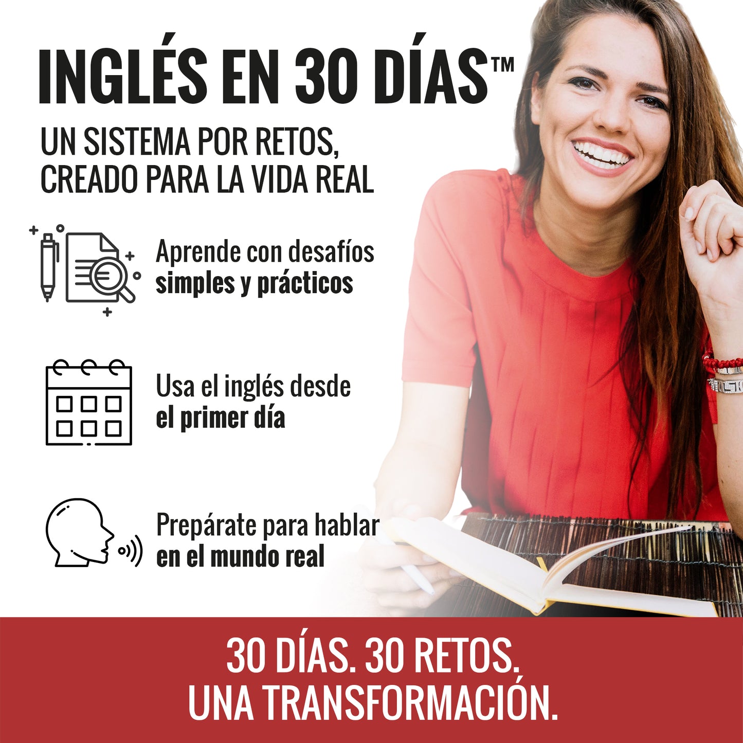 Aprender inglés para adultos principiantes 100 Flashcards Físicas + Audios + eBook | Habla Inglés Rápido en 30 Días