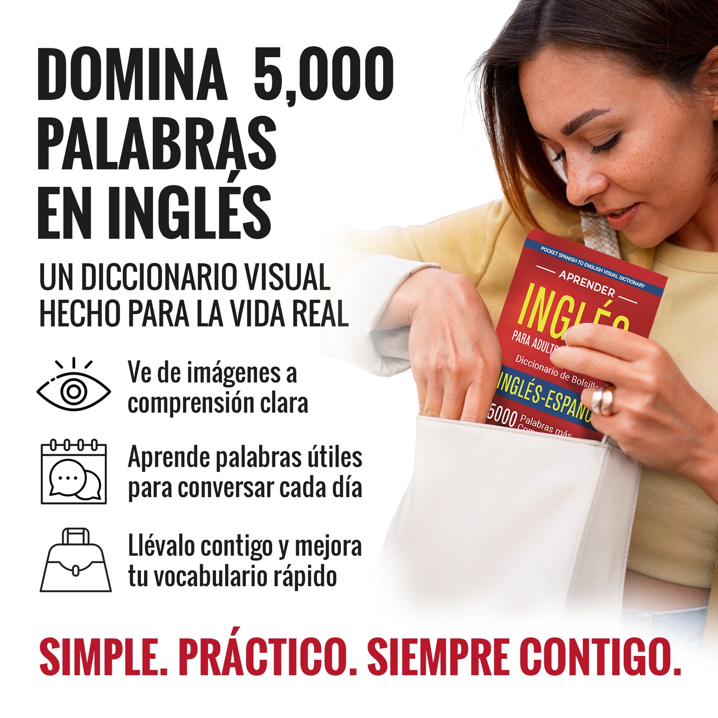 Aprender inglés para adultos principiantes 100 Flashcards Físicas + Audios + eBook | Habla Inglés Rápido en 30 Días