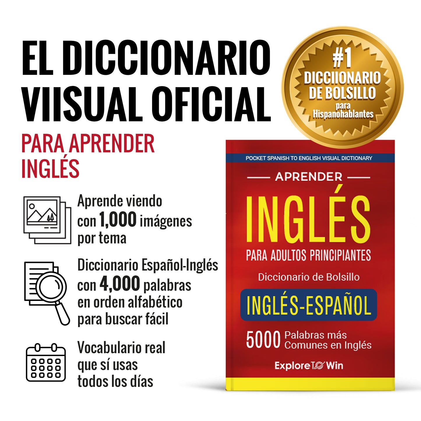 Aprender inglés para adultos principiantes 100 Flashcards Físicas + Audios + eBook | Habla Inglés Rápido en 30 Días