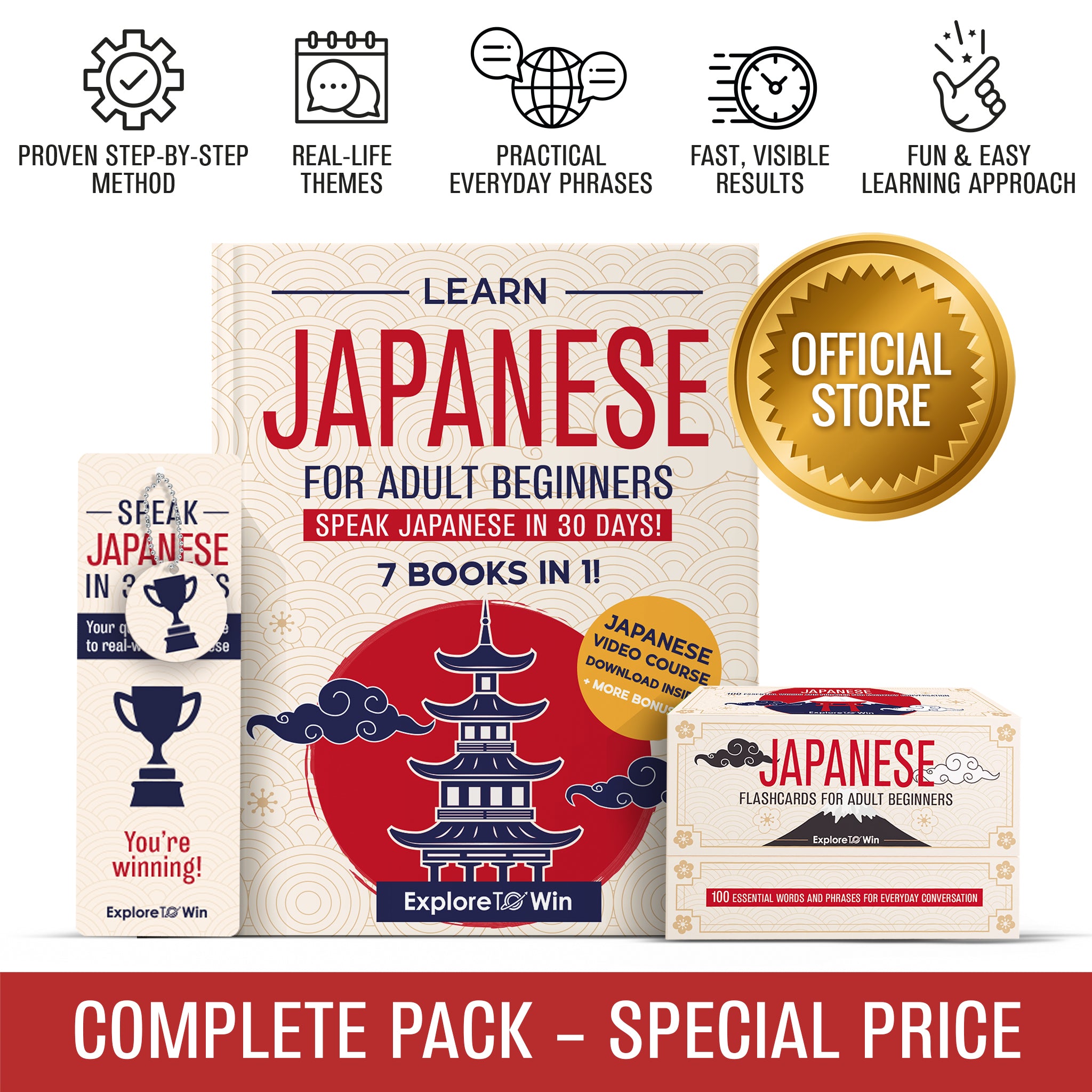 Learn Japanese for Adult Beginners: 7 Books in 1 + 100 Flashcards + Bookmark: Speak Japanese In 30 Days!
