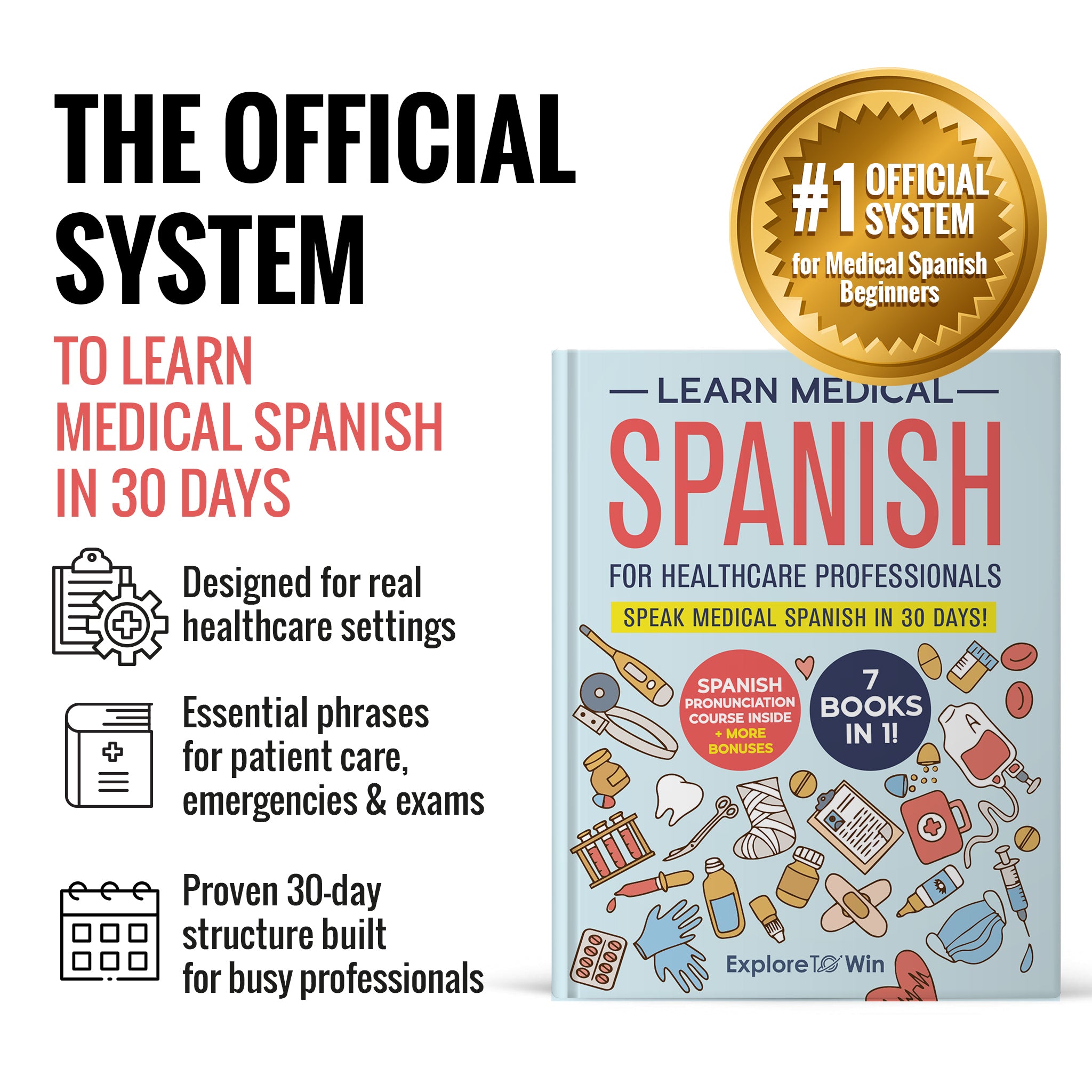Learn Medical Spanish For Healthcare Professionals: 7 Books in 1 + 100 Flashcards + Bookmark: Speak Medical Spanish in 30 Days!