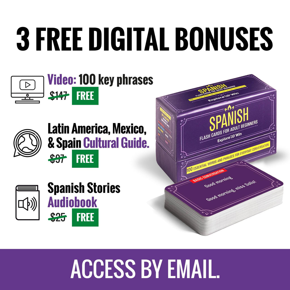 3 free digital bonuses with the flashcards, access by email