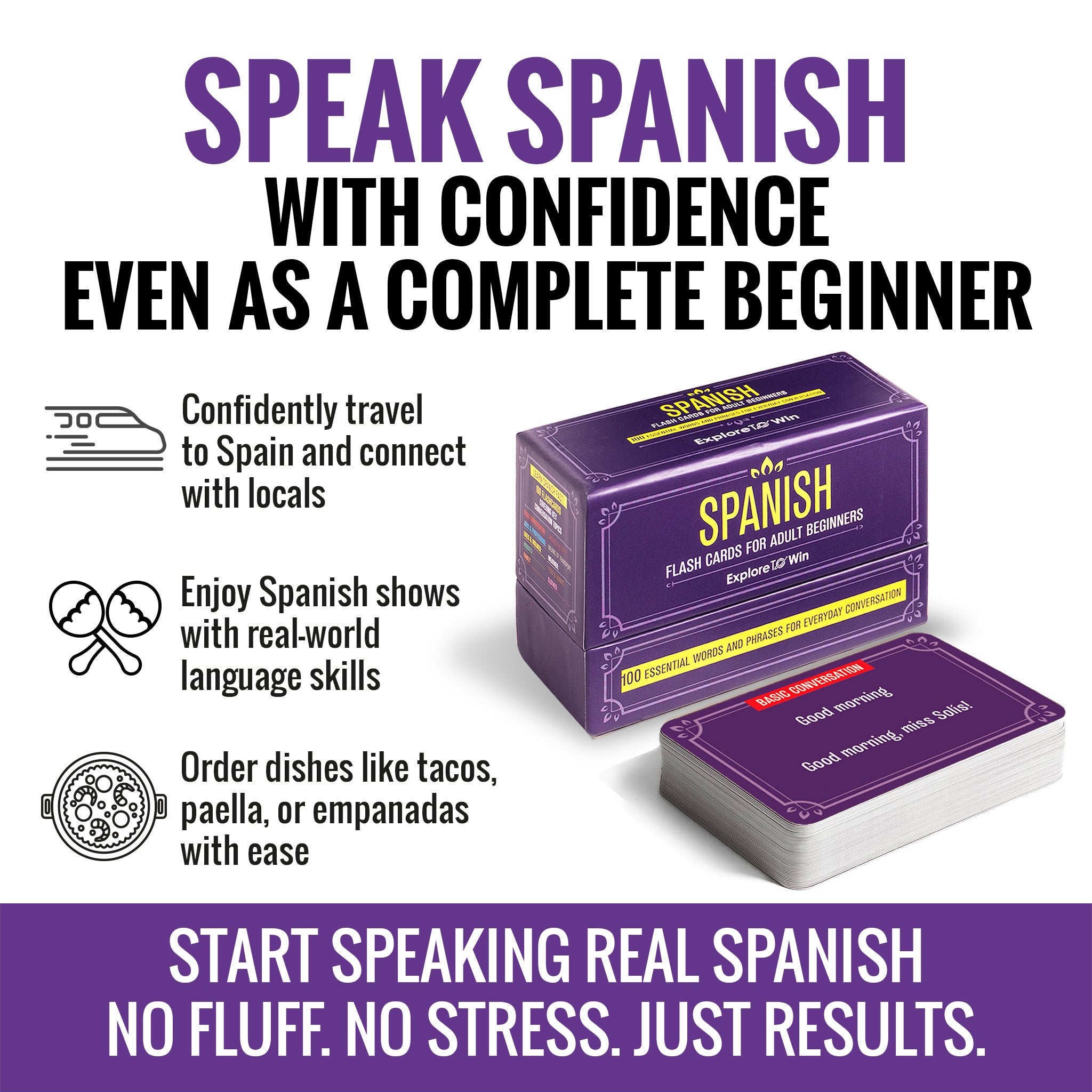 Learn Real-World Spanish for Adult Beginners: 7 Books in 1 + 100 Flashcards + Bookmark: Speak Spanish In 30 Days!