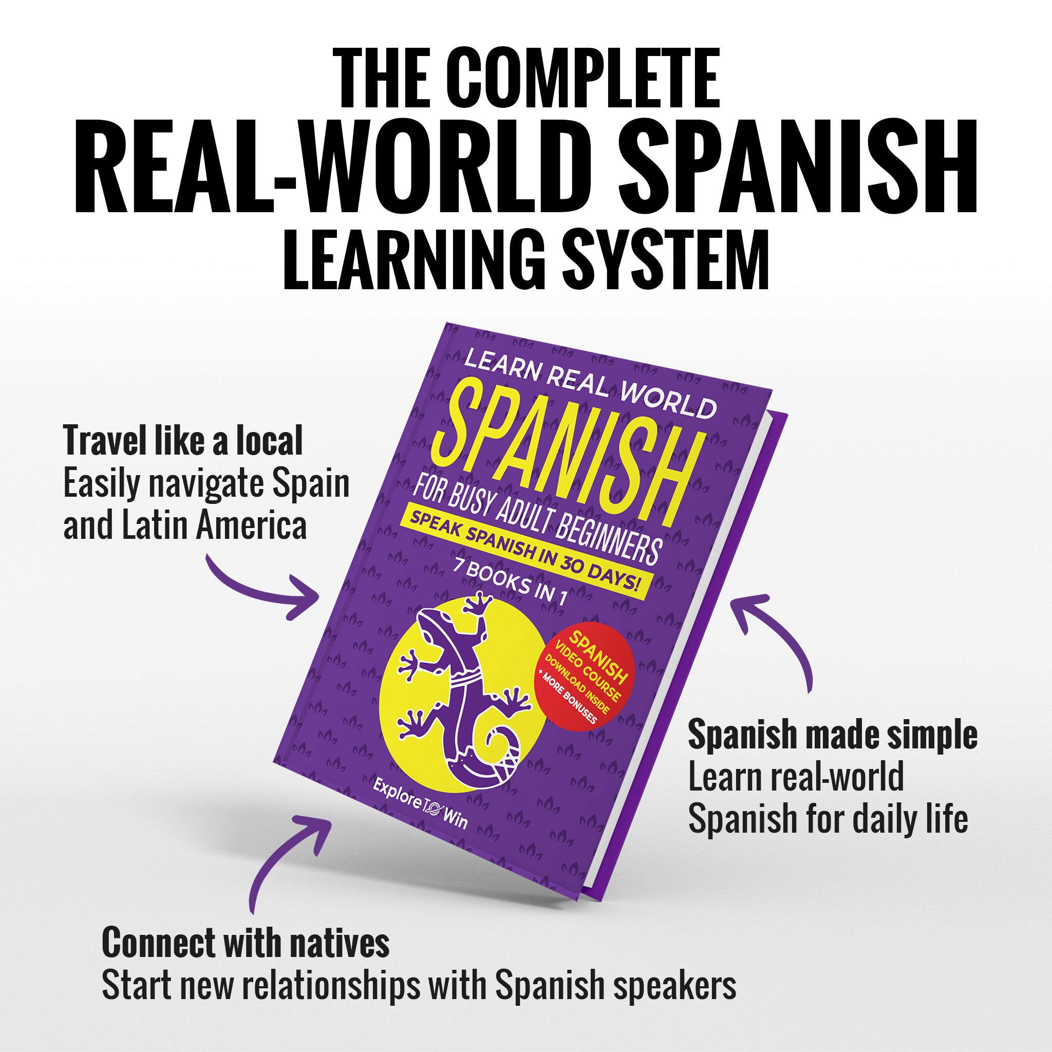 Learn Real-World Spanish for Adult Beginners: 7 Books in 1 + 100 Flashcards + Bookmark: Speak Spanish In 30 Days!