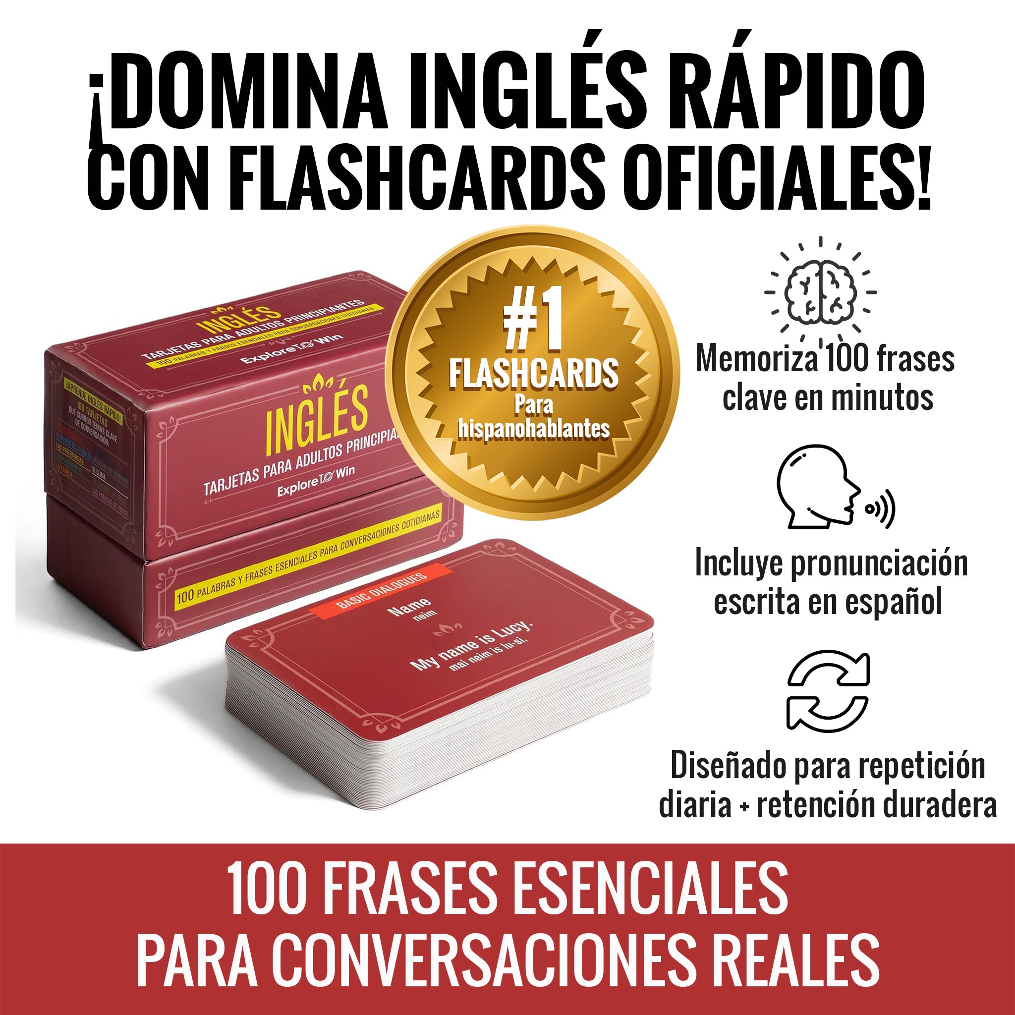 Aprender inglés para adultos principiantes: 7 libros en 1 + 100 Flashcards + Bookmark: ¡Habla inglés en 30 días! (Versión oficial 2025)