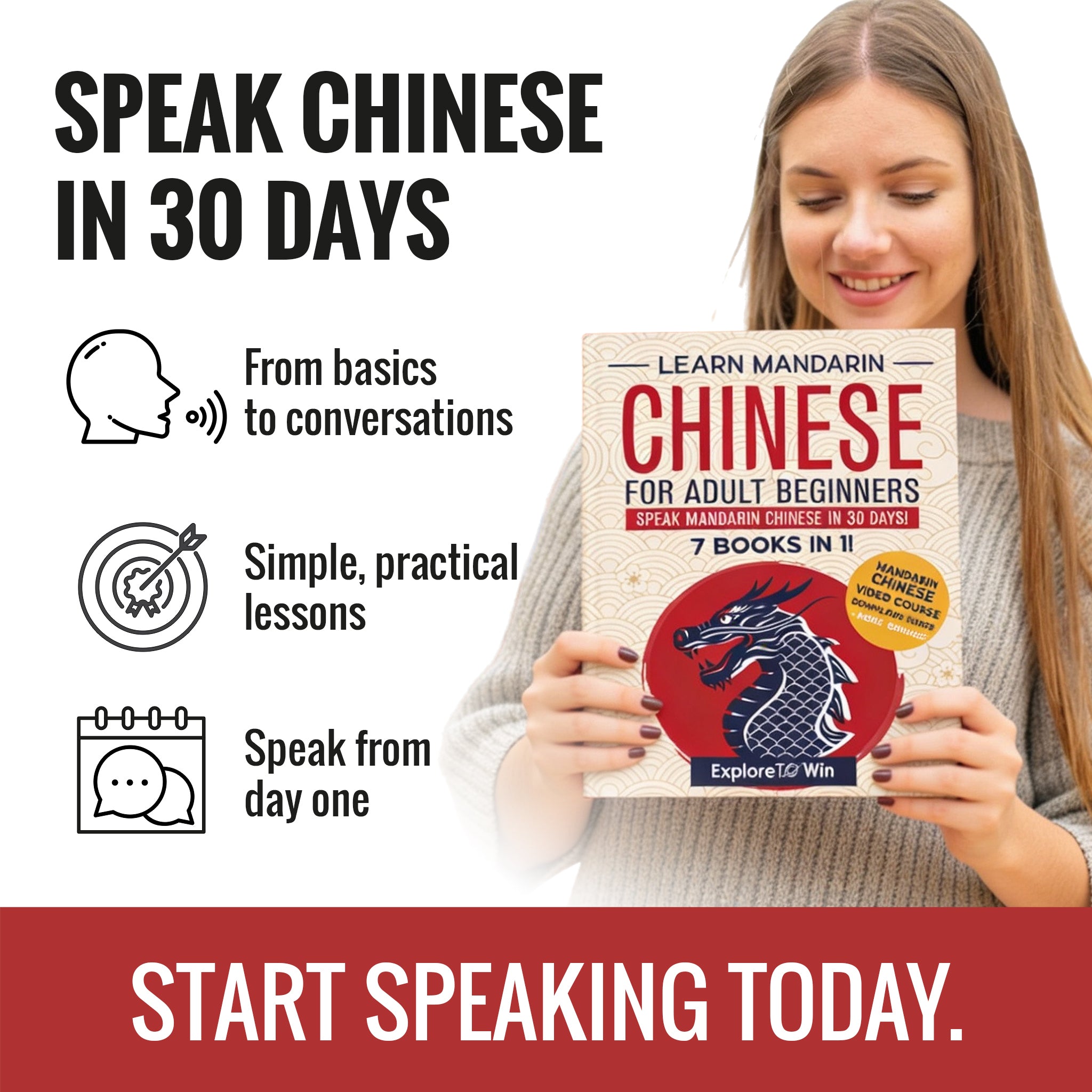 Learn Mandarin Chinese for Adult Beginners: 7 Books in 1: Speak Mandarin Chinese In 30 Days!