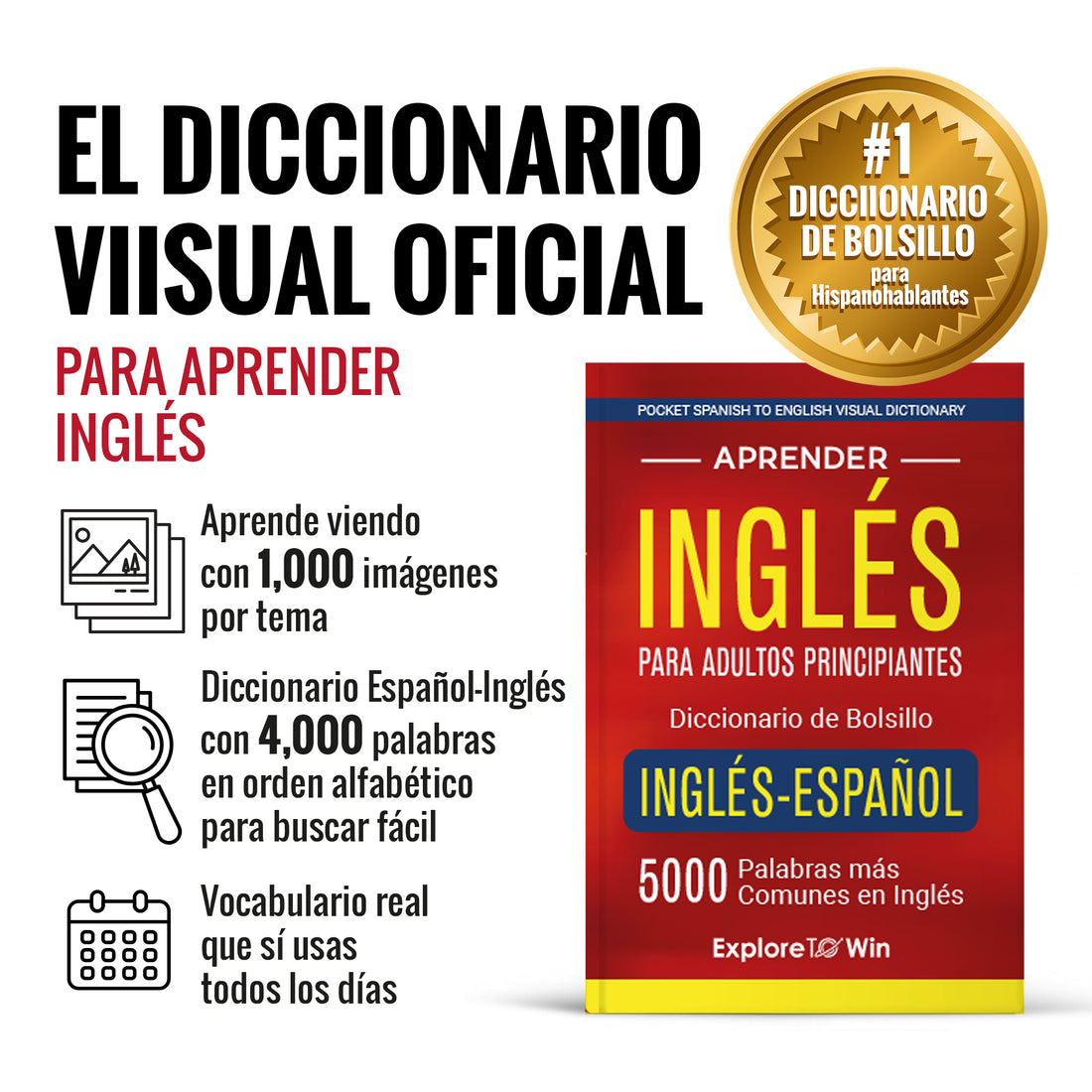 Aprender inglés para adultos principiantes – Diccionario de bolsillo inglés-español: 5000 palabras más comunes en inglés (Pocket Spanish to English Visual Dictionary)