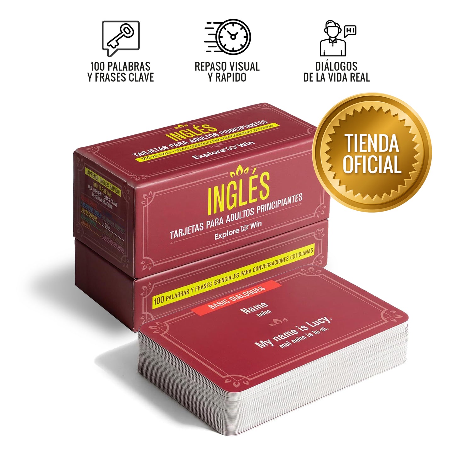 Aprender inglés para adultos principiantes 100 Flashcards Físicas + Audios + eBook | Habla Inglés Rápido en 30 Días 