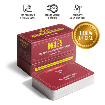 Aprender inglés para adultos principiantes 100 Flashcards Físicas + Audios + eBook | Habla Inglés Rápido en 30 Días 