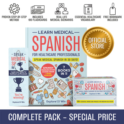 Learn Medical Spanish For Healthcare Professionals: 7 Books in 1 + 100 Flashcards + Bookmark: Speak Medical Spanish in 30 Days!