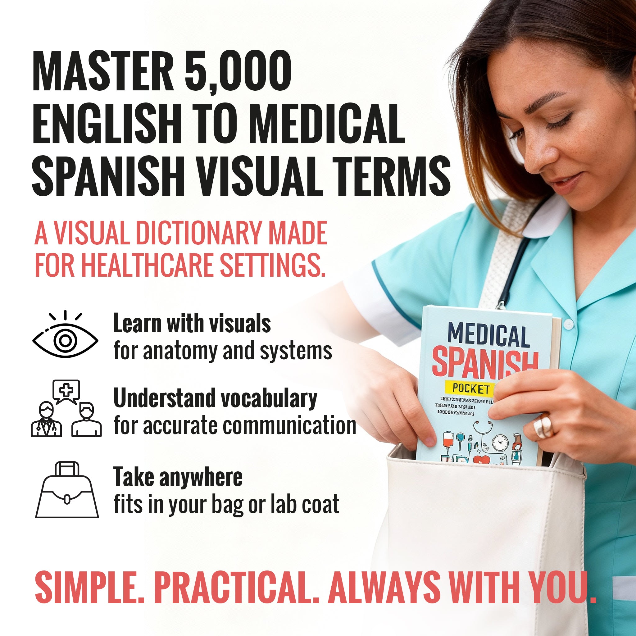 Medical Spanish Visual Dictionary: Modern English to Spanish Medical Terminology with 5,000 Visual Terms for Healthcare Professionals &amp; Students (Pocket Size)