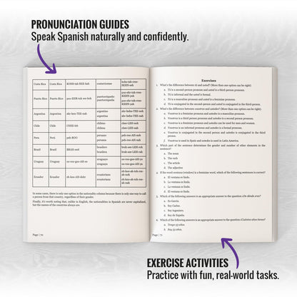 Inside pages with pronunciation guides and exercises 