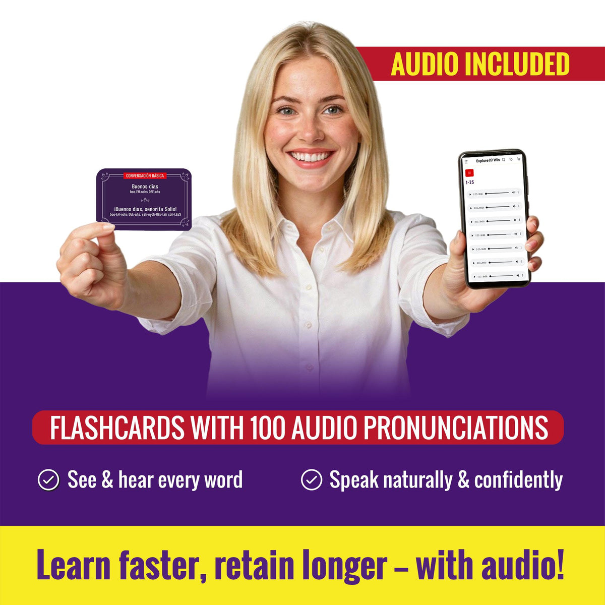 Spanish flashcards with 100 audio pronunciations 