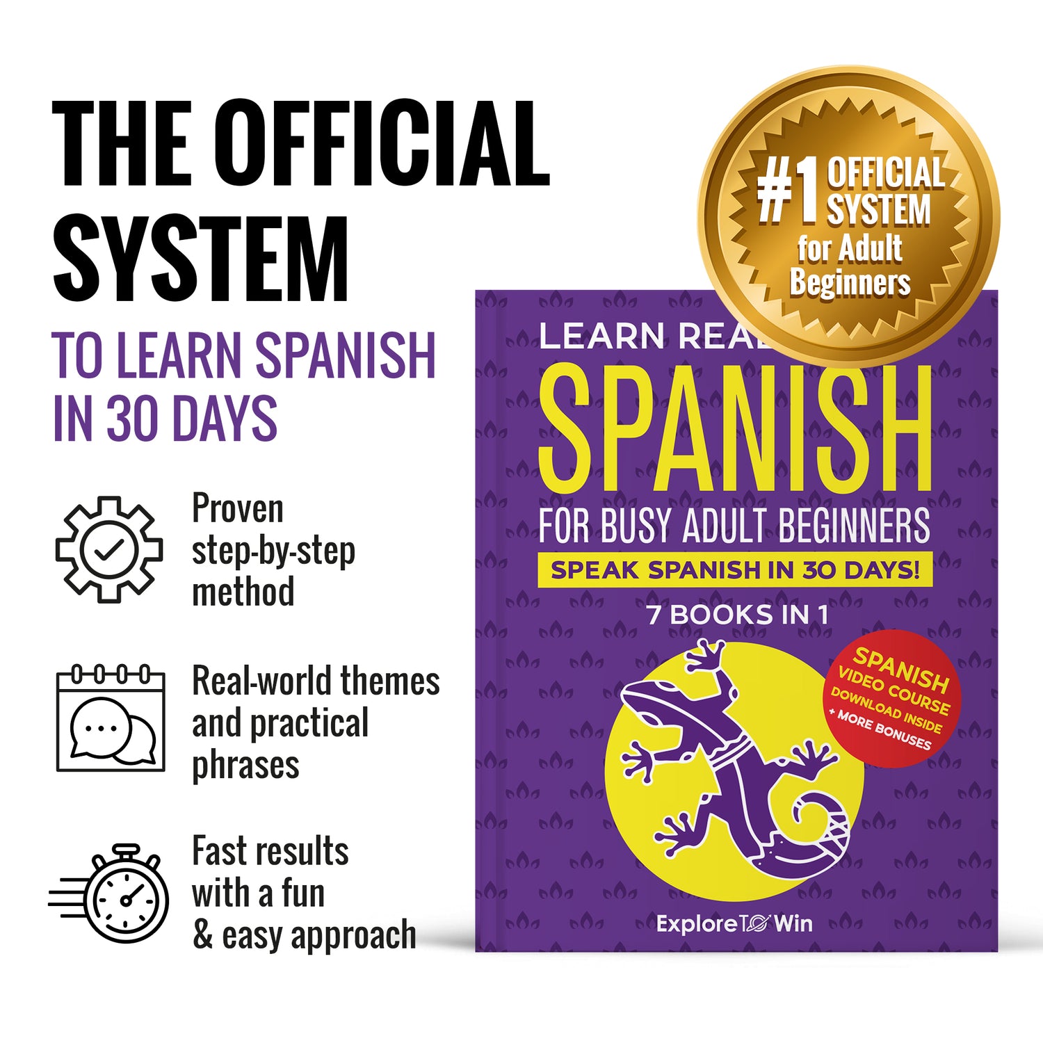 Learn Real-World Spanish for Adult Beginners: 7 Books in 1 + 100 Flashcards + Bookmark: Speak Spanish In 30 Days!