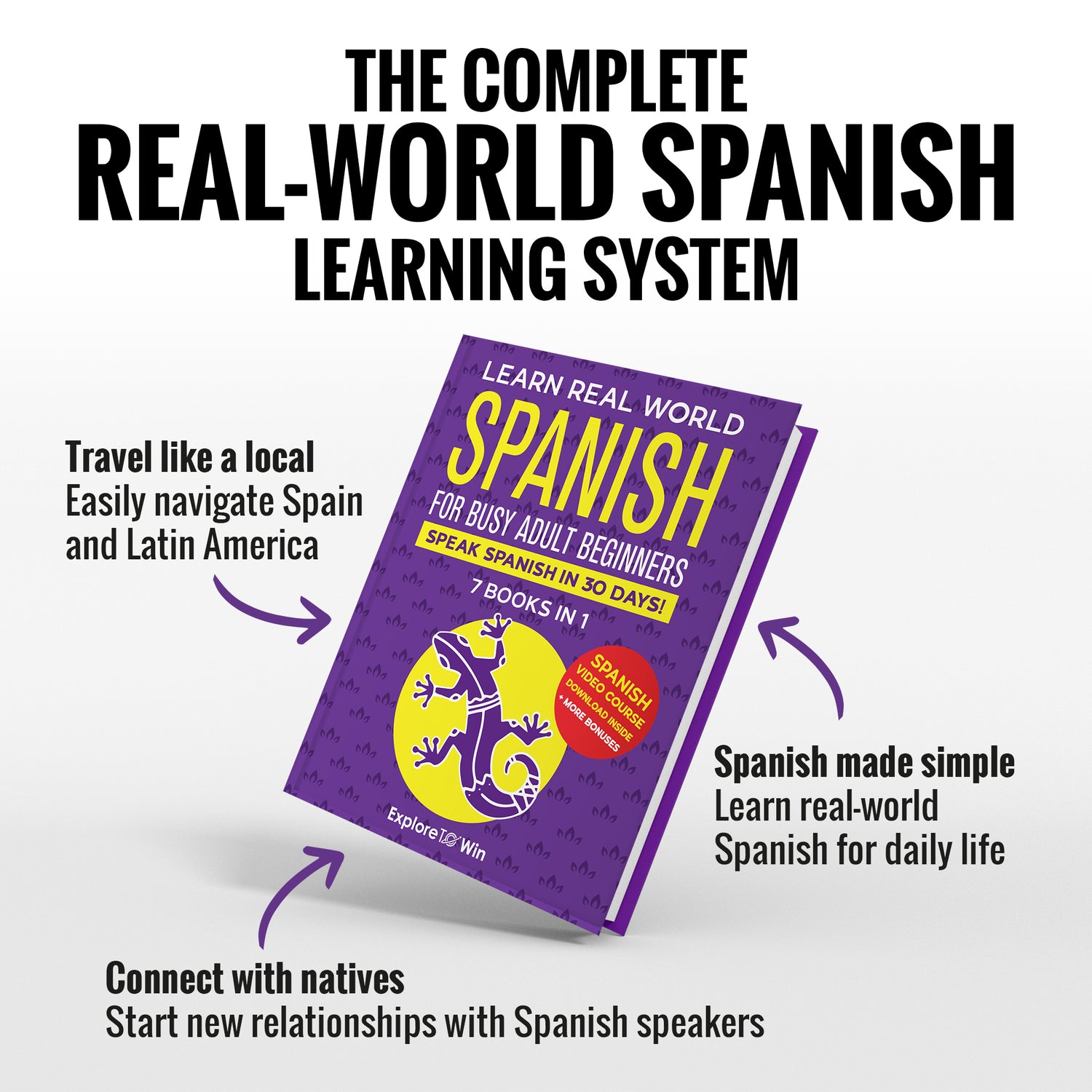 Learn Real-World Spanish for Adult Beginners: 7 Books in 1 + 100 Flashcards + Bookmark: Speak Spanish In 30 Days!