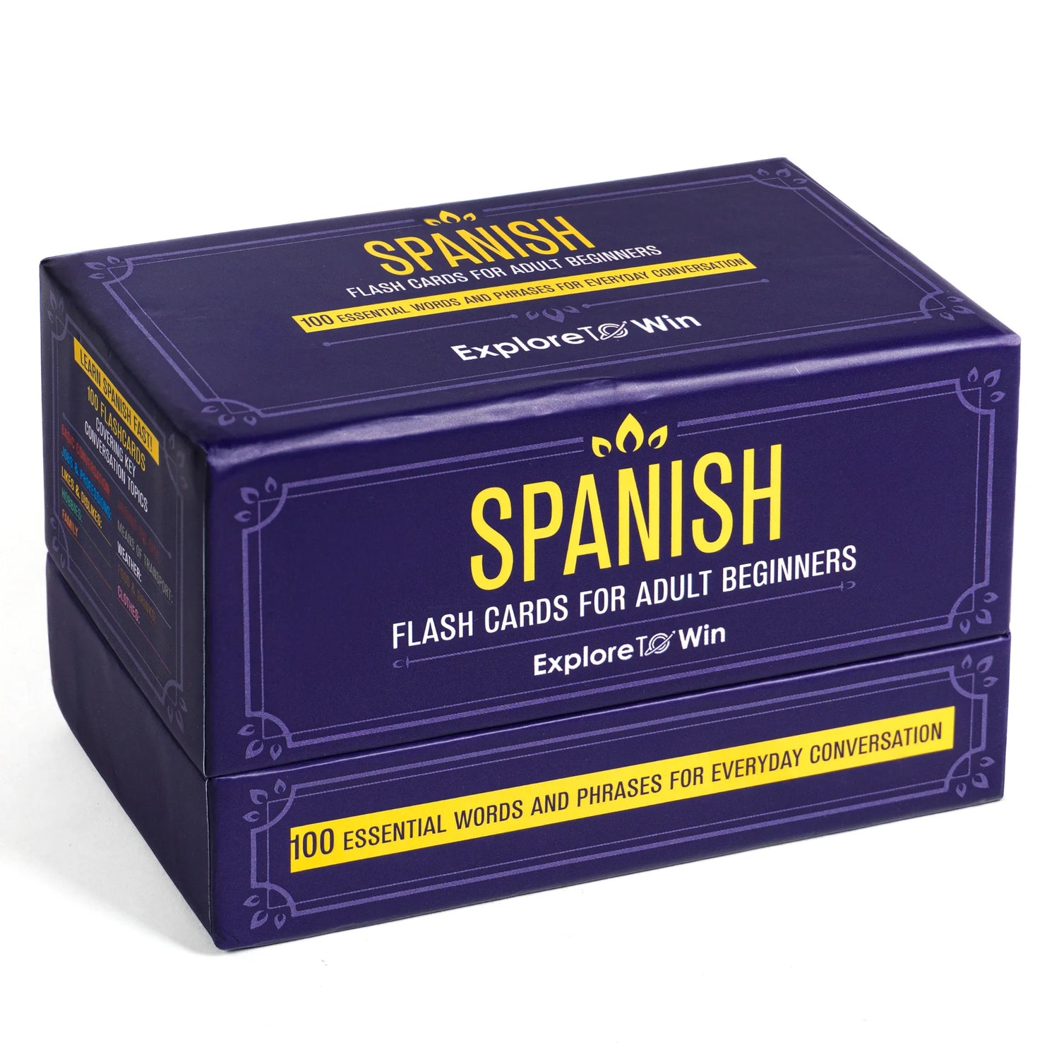 Spanish flashcards for adult beginners, box and cards 