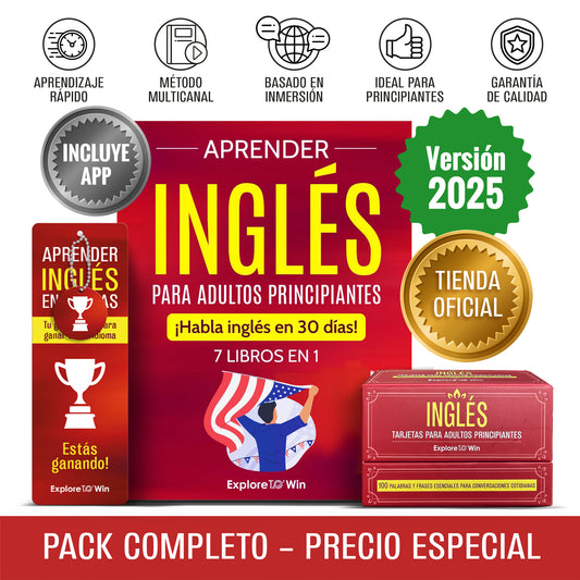 Aprender inglés para adultos principiantes: 7 libros en 1 + 100 Flashcards + Bookmark: ¡Habla inglés en 30 días! (Versión oficial 2025)