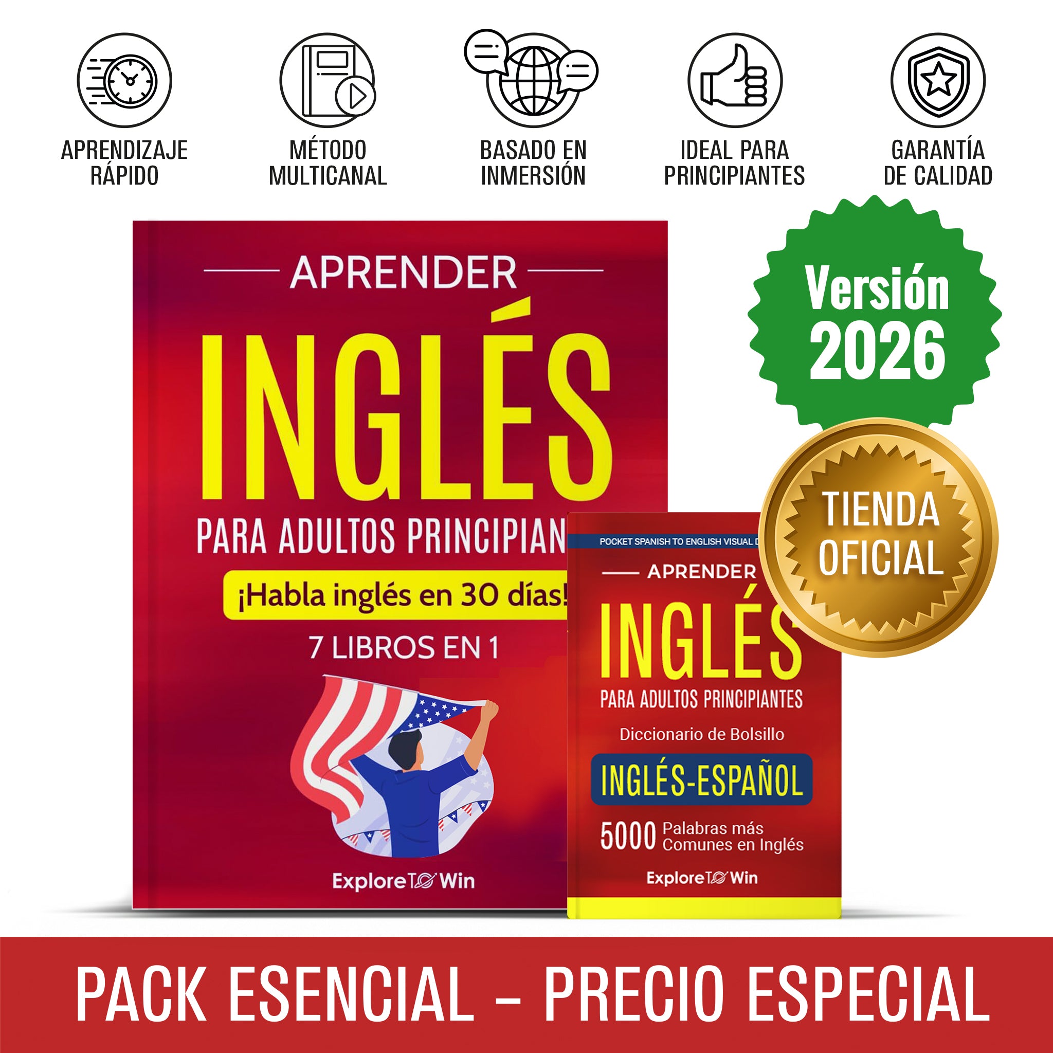Aprender inglés para adultos principiantes: 7 libros en 1 + Diccionario de bolsillo inglés-español: ¡Habla inglés en 30 días!