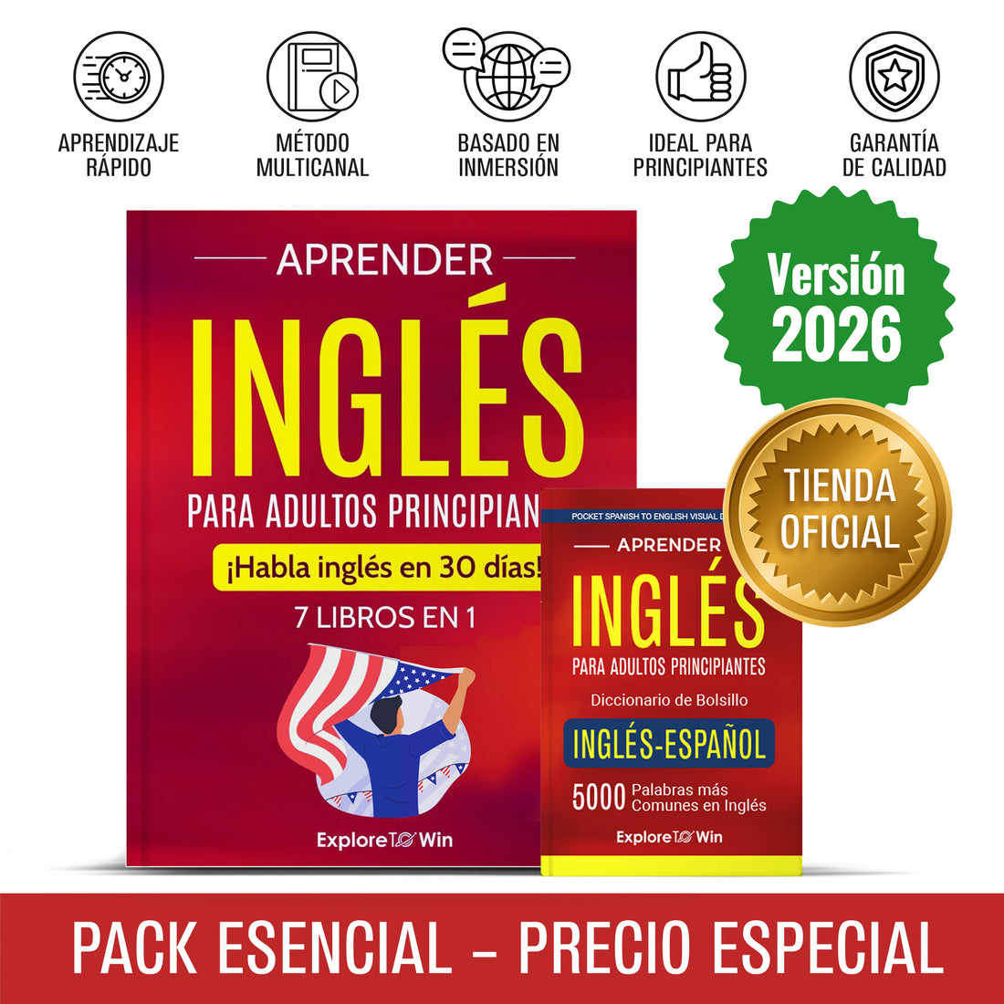 Aprender inglés para adultos principiantes: 7 libros en 1 + Diccionario de bolsillo inglés-español: ¡Habla inglés en 30 días!