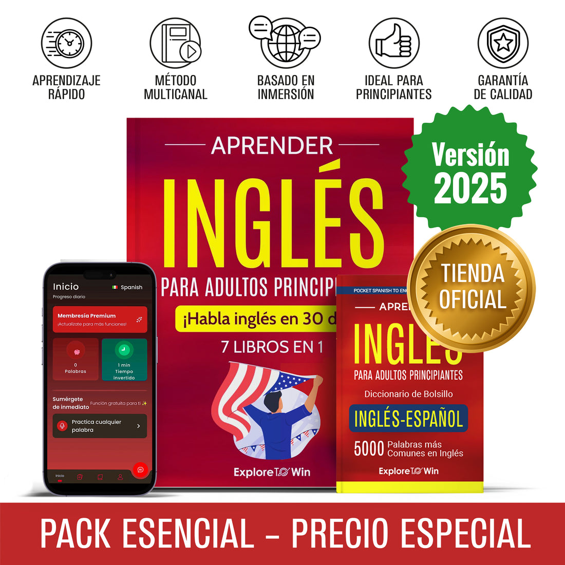 Aprender inglés para adultos principiantes: 7 libros en 1 + Diccionario de bolsillo inglés-español: ¡Habla inglés en 30 días!